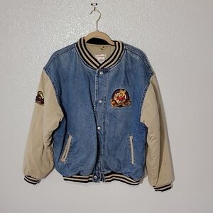 Disney Blue and Tan Bomber Jacket with Retro Varsity Style